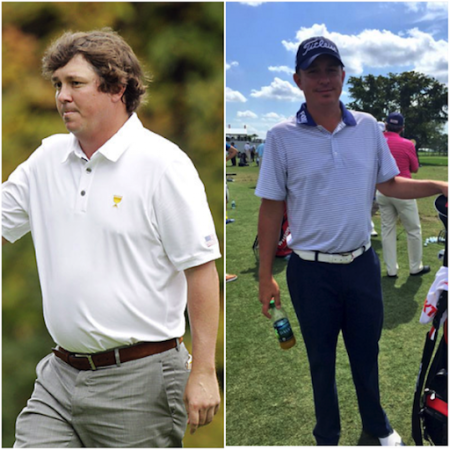 A before and after weight-loss picture of Bubba Watson.
